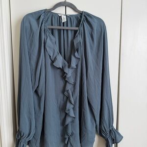 Elegant Blue Ruffle Chiffon Blouse